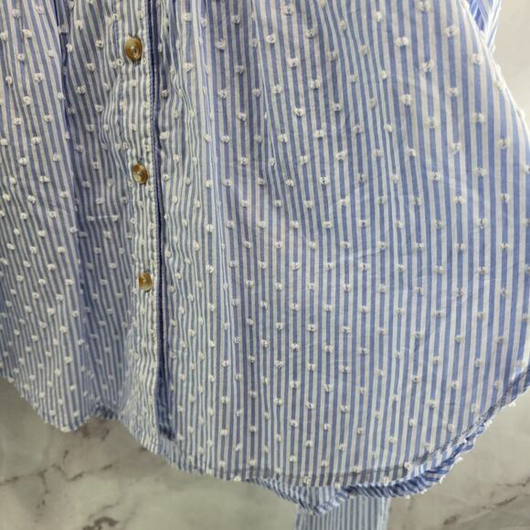 Maeve Shirt Womens 6 Small Blue White Button Tie Waist Clip Swiss Dot - Picture 5 of 13